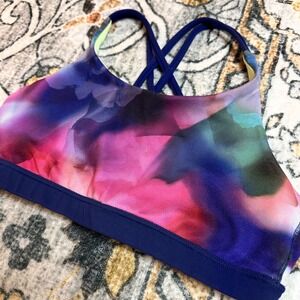 Athleta‎ Girl Strappy Back Sports Bra Size 12 L Multicolor Watercolor Print